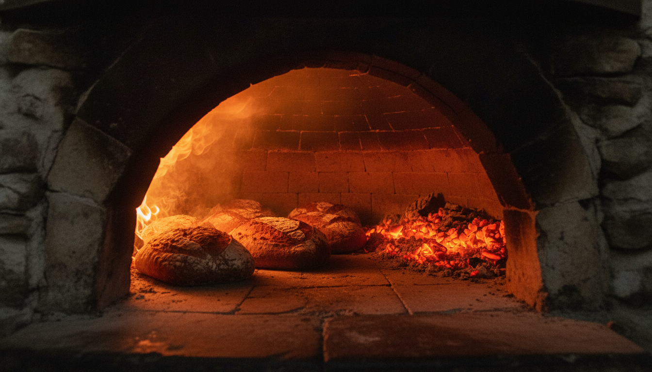 Хлеб в печи на рассвете